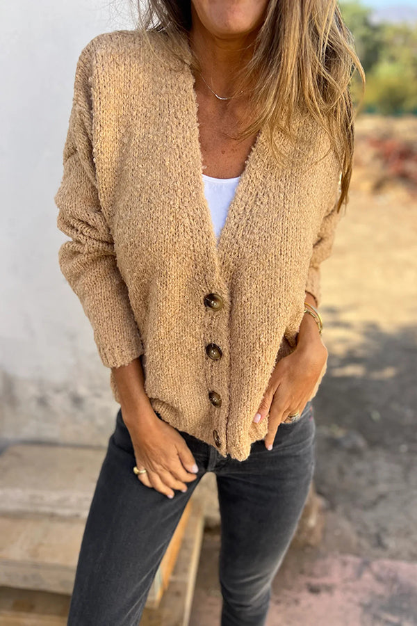 Color V-neck Long-sleeved Fashionable Knitted Cardigan