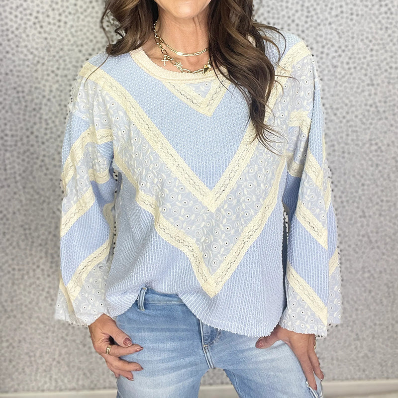 Cozy Lace Patchwork New Round Neck Women's Shirt elevenforest
