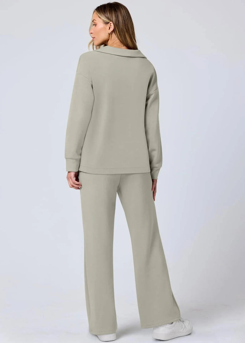 Relaxed Collar Pullover & Wide-leg Pants Set
