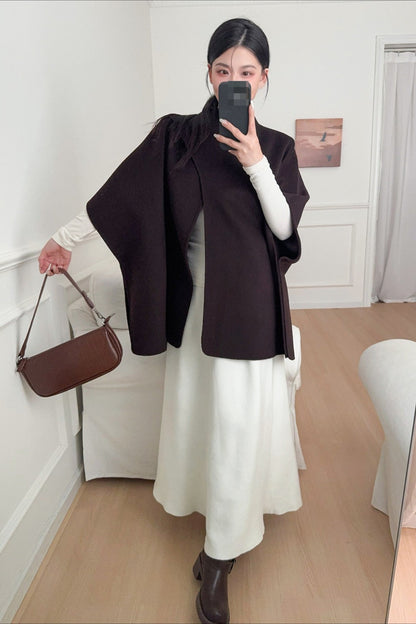 Wool Tencel Scarf Shawl Cape Irregular Coat