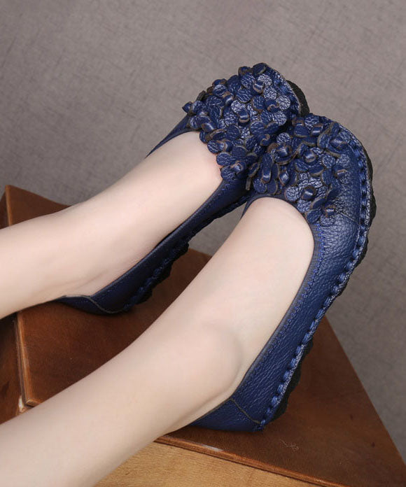 Comfortable Splicing Flat Shoes Blue Cowhide Leather