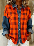 Women's Casual Lapel Plaid Splicing Shirt 