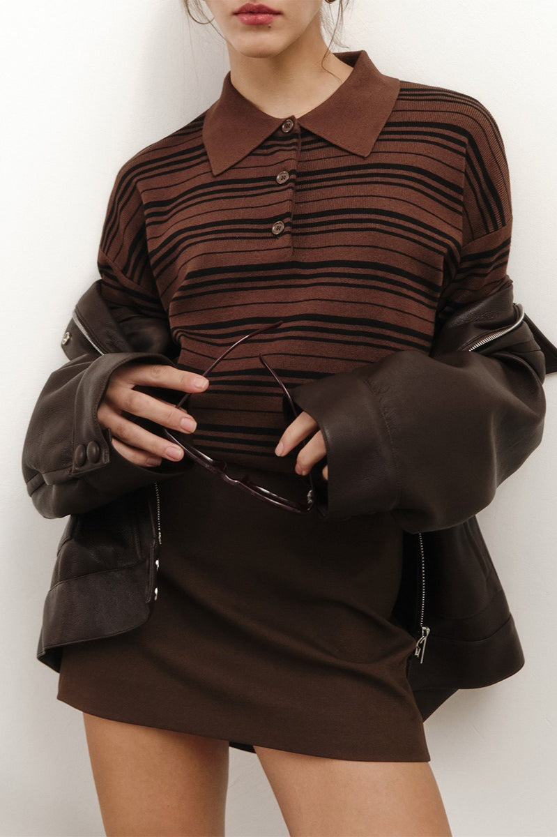Striped Knit Polo Sweater