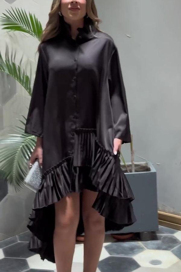 Color Palace Style Loose Irregular Pleated Hem Mini Dress