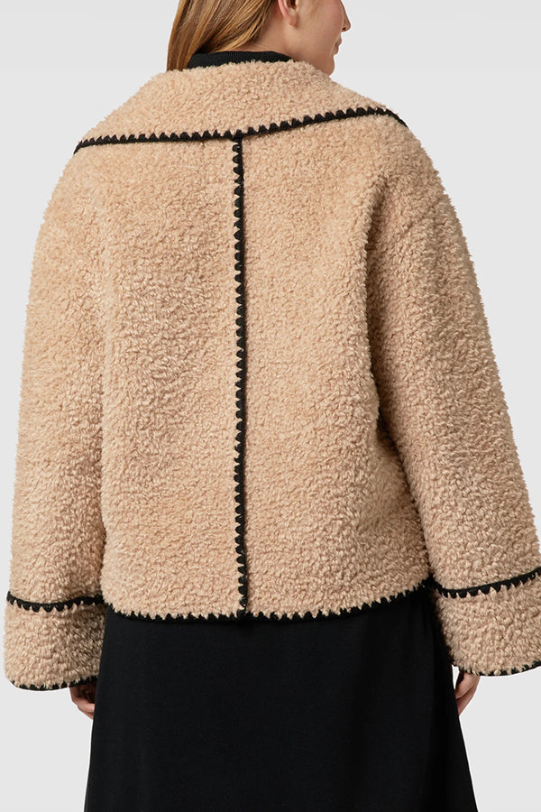 Lamb Wool Lapel Loose Pocket Coat