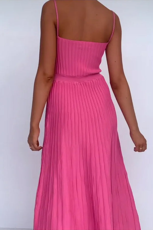 Tube Top Slim High Waist Sling Knitted Dress Seaside Vacation Pleated Long Skirt