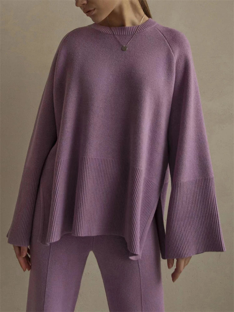 Losse Two Piece Sets Knitwear Oversized Sweater and Flared Pants Sets Knit Tracksuit Sweater Outfits