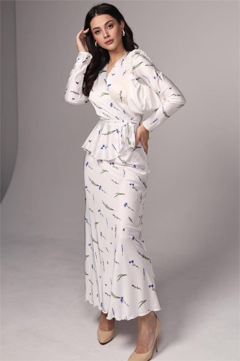 Eileen Wrap Lace-up Blouse & Maxi Skirt Set