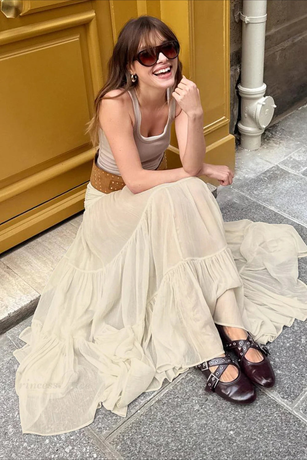 Elastic Waist Ruching A-line Skirt