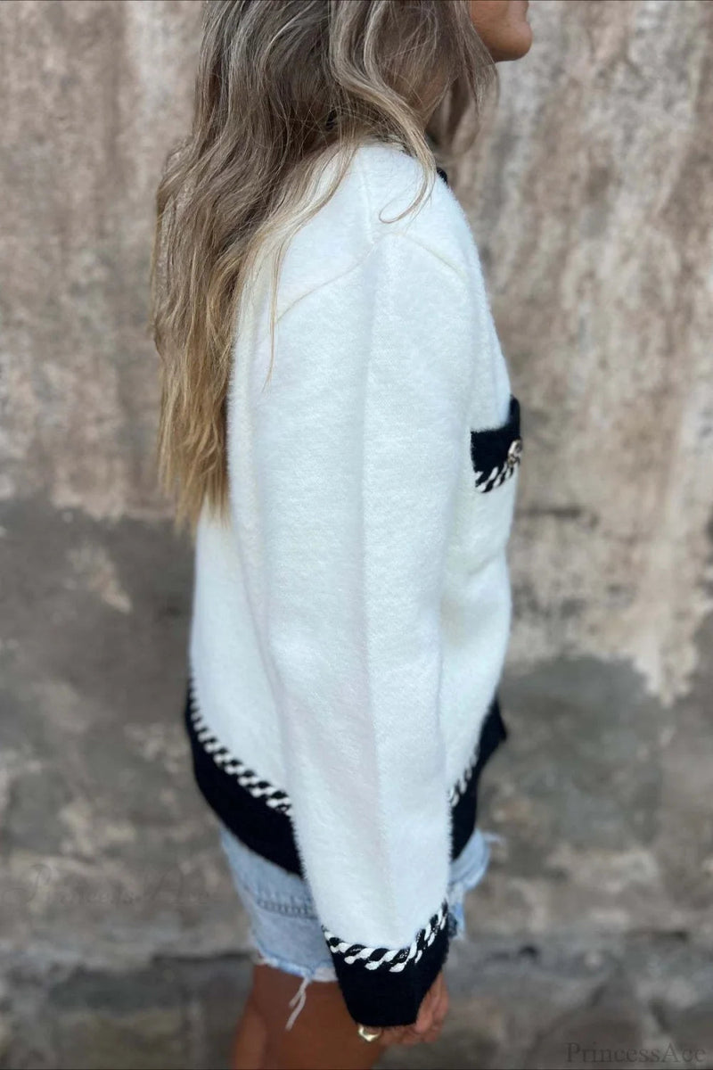 Color Block Button Pocket Wool Coat