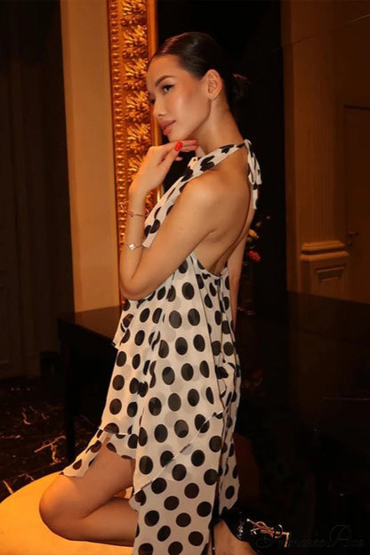 Polka Dot Halter Sleeveless Maxi Dress
