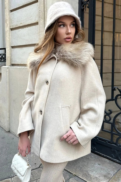 Relaxed Faux Fur Collar Single-breasted Coat