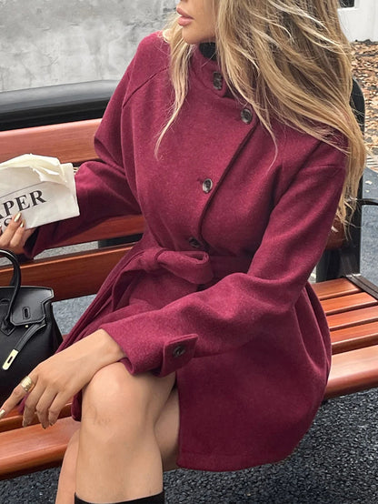 Color Belted Wool Blend Coat
