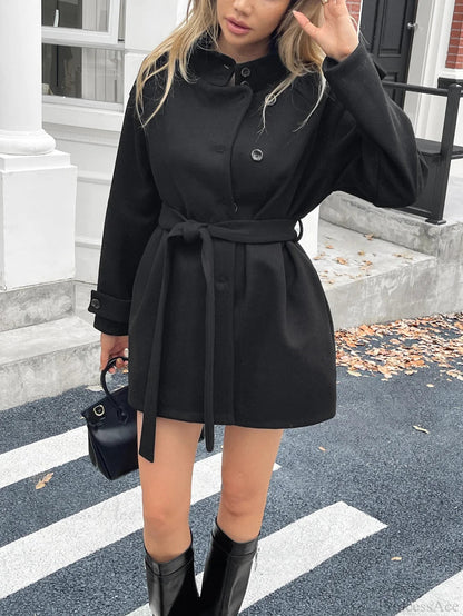 Color Belted Wool Blend Coat