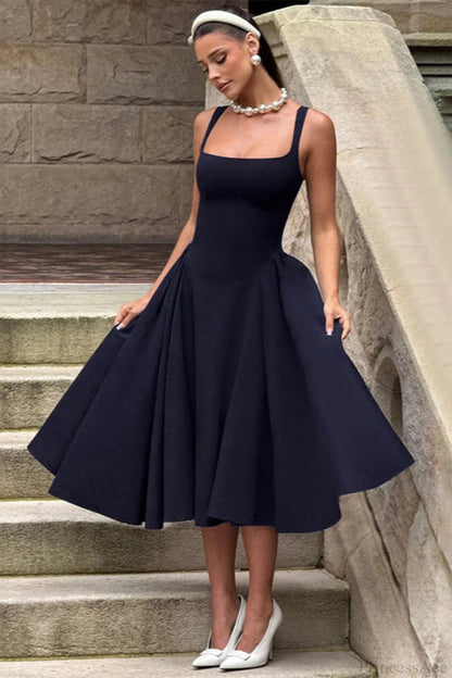 Square Neck Backless Fitted Cami Maxi Dress
