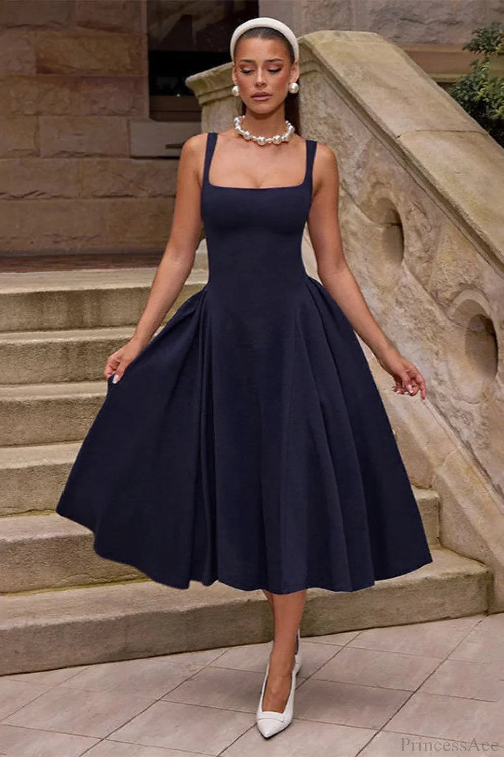 Square Neck Backless Fitted Cami Maxi Dress
