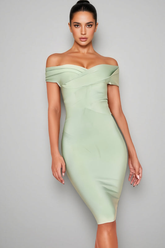 Keira Light Green Open-shoulder Maxi Dress