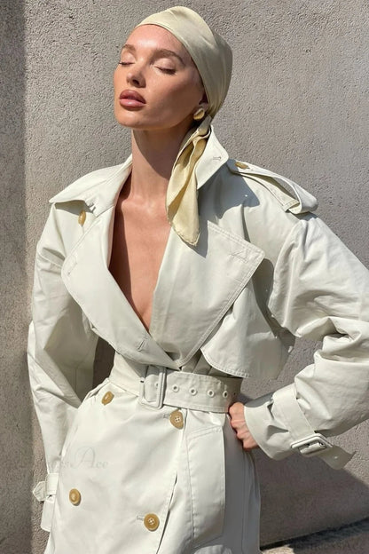 Wide Lapel Tie Waist Trench-inspired Overcoat