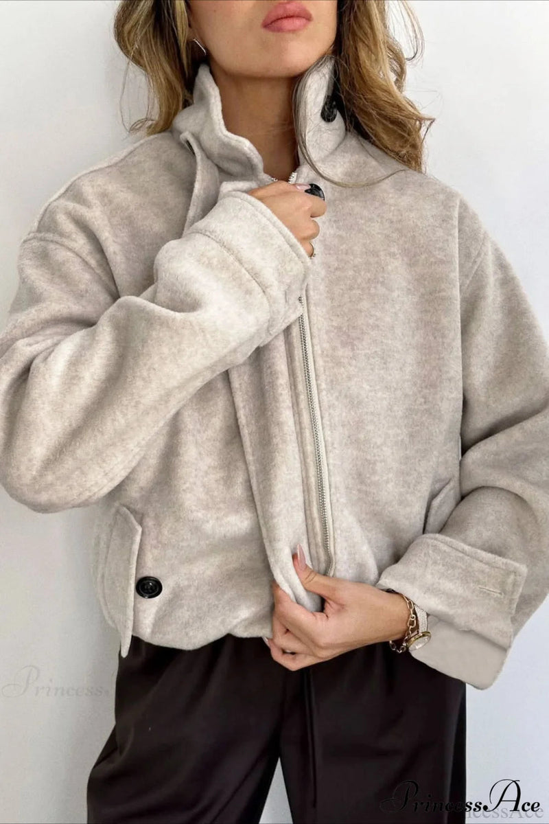 Wool Zip Short Loose Coat