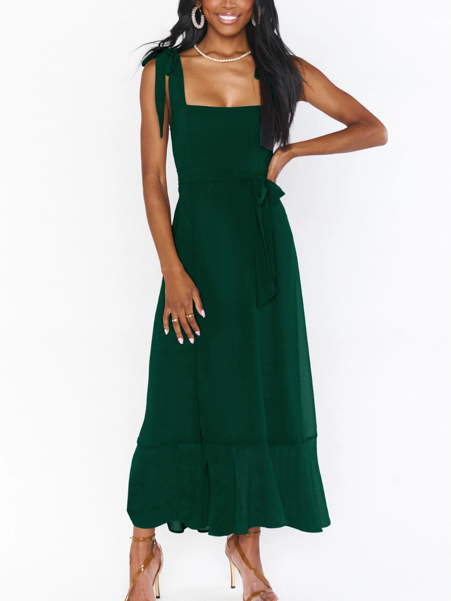 Avianca Shoulder Tie Bridal Midi Dress - Emerald