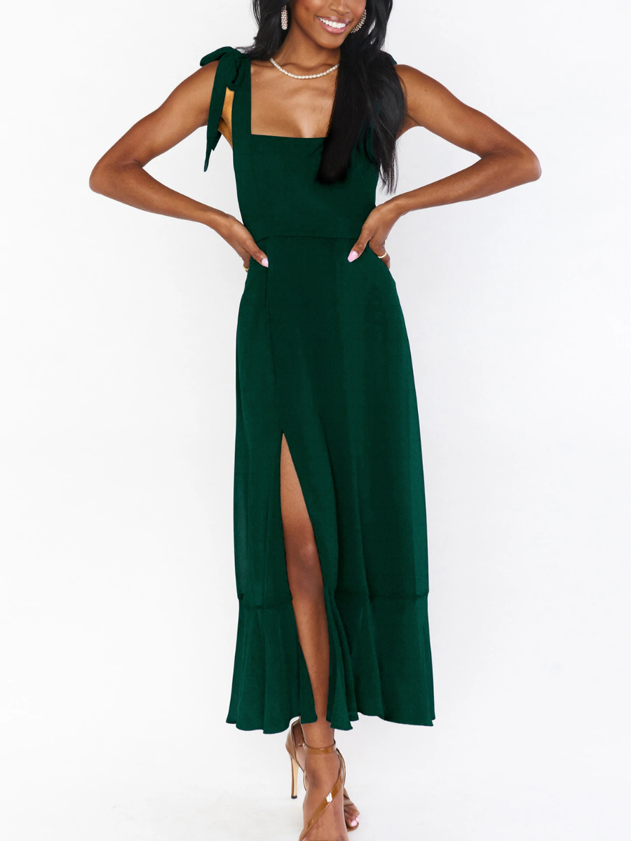 Avianca Shoulder Tie Bridal Midi Dress - Emerald