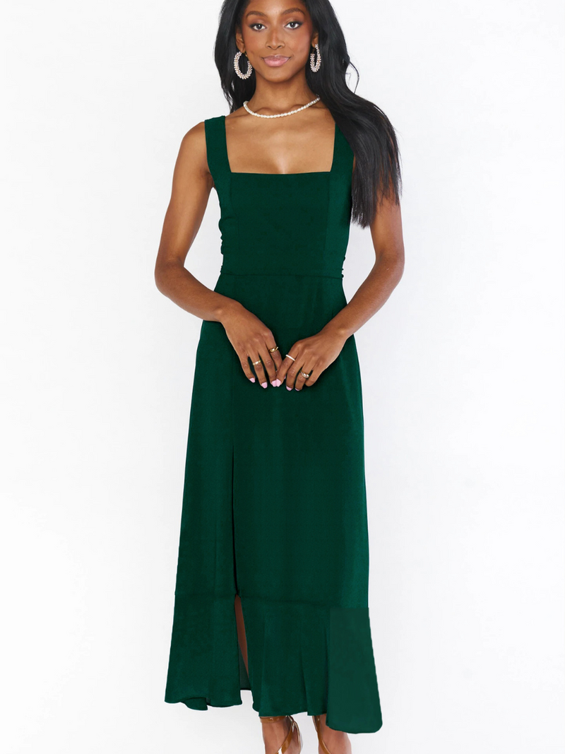 Avianca Shoulder Tie Bridal Midi Dress - Emerald
