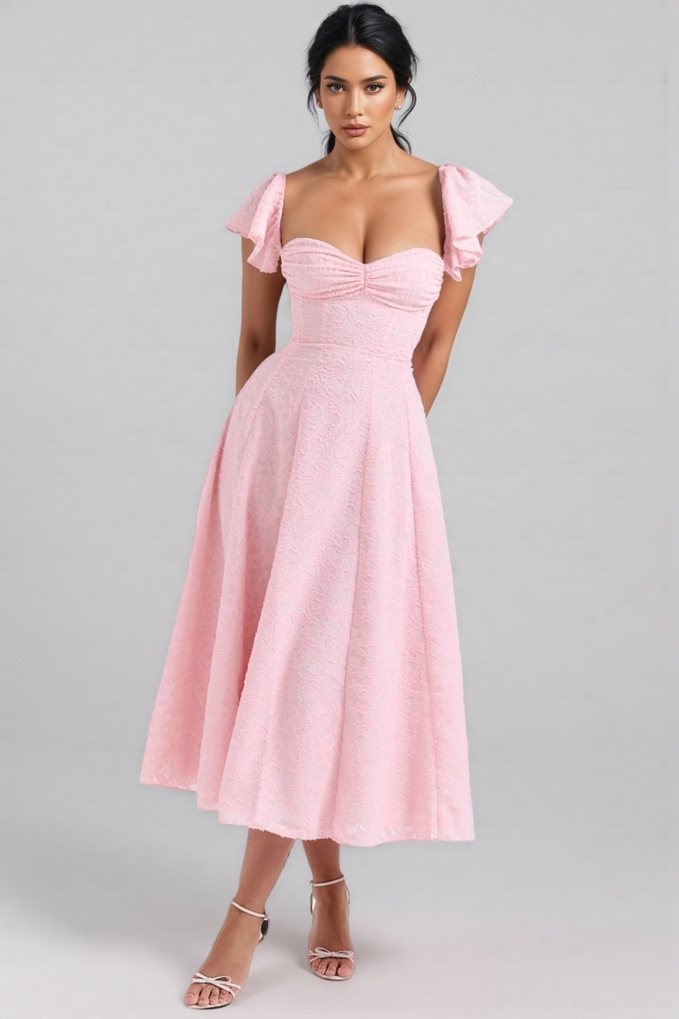 Kinsle Pink Jacquard Midi Dress