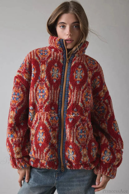 Fleece Stand Collar Zipper Coat