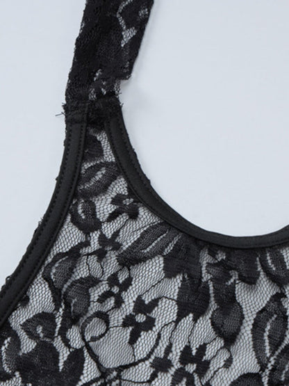 Black Lace Halter Backless Mini Dress With Tie Back