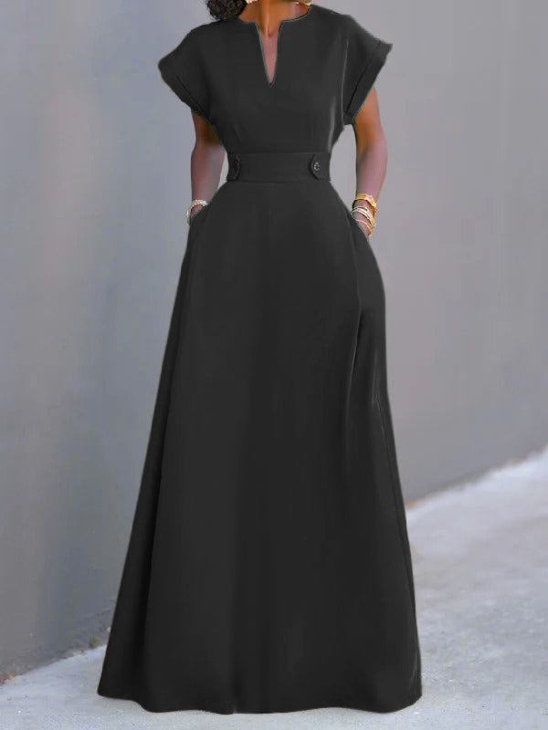 Flying Sleeves Color Split-joint V-neck Evening Dresses Maxi Dresses