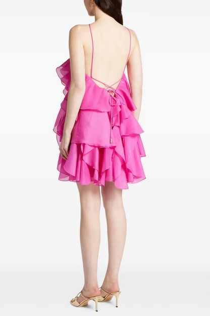 Caysie Halter Ruffle Layered Mini Dress - Fuchsia