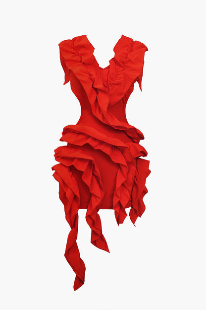 Color Y2k Backless Pleated Ruffle Midi Dress
