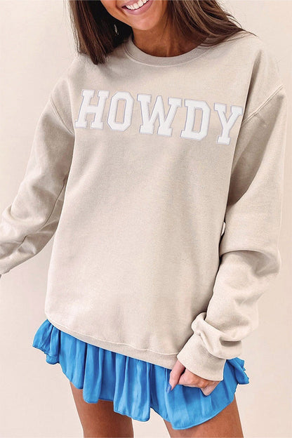 Gray Howdy Drop Shoulder Graphic Sweatshirt