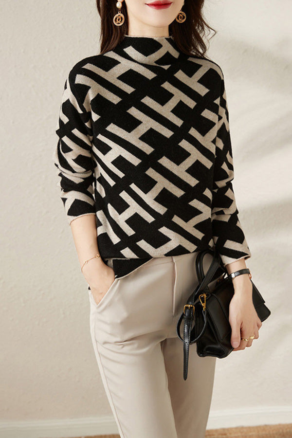 Autumn and Winter Letter Wool Sweater Foreign Style Jacquard Top Temperament Sweater
