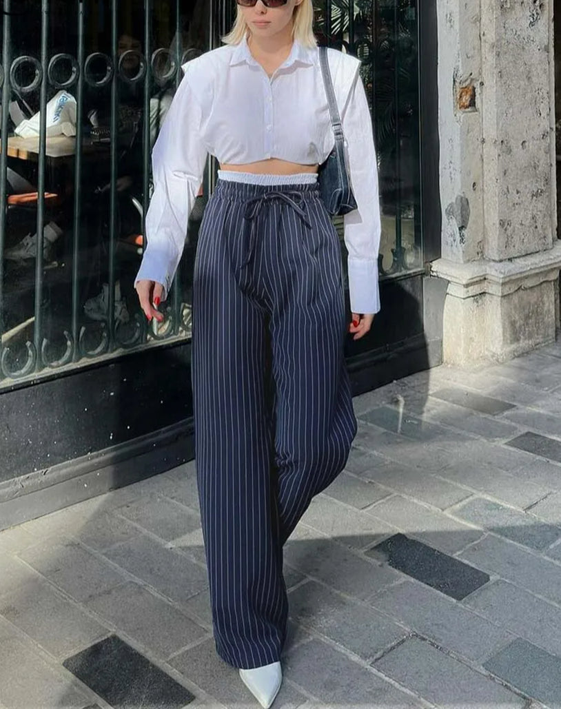 Grey Crop Print Trousers Office Two Piece Set