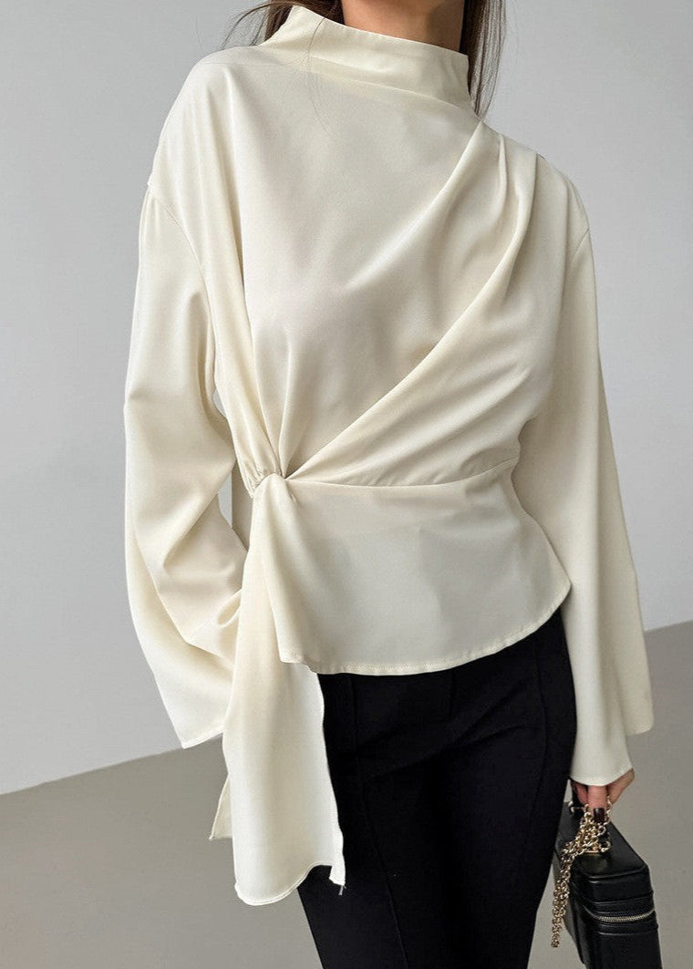 Ivory Twist-front Draped Blouse