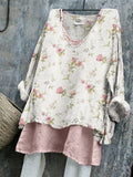 Vintage Cottagecore Pink Floral Linen Tunic elevenforest