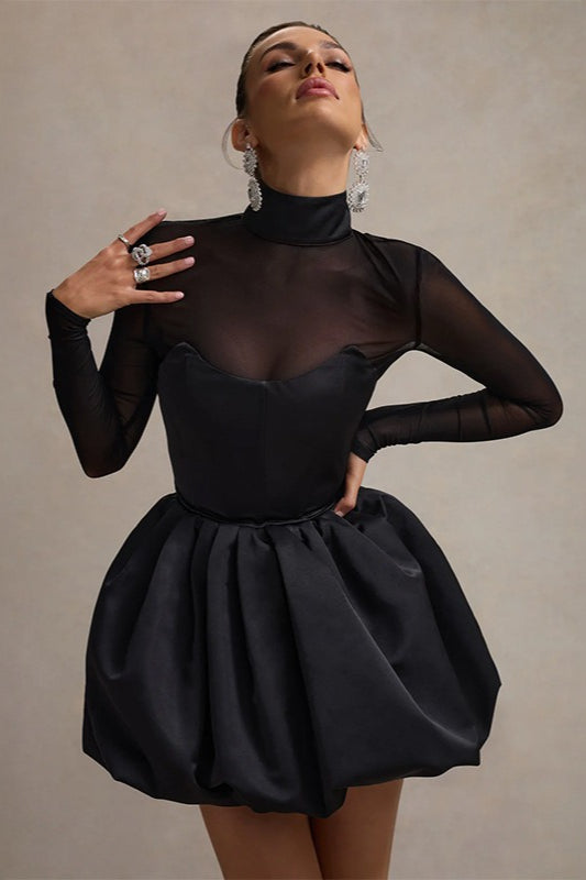 Mesh Bubble Hem Slim Socialite Mini Dress