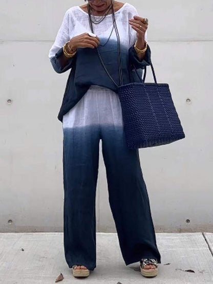 Cotton and Linen Gradient Two-piece Set