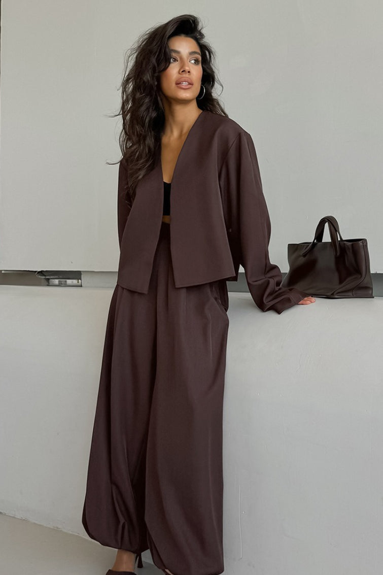V-neck Cardigan Tapered Two Piece Set