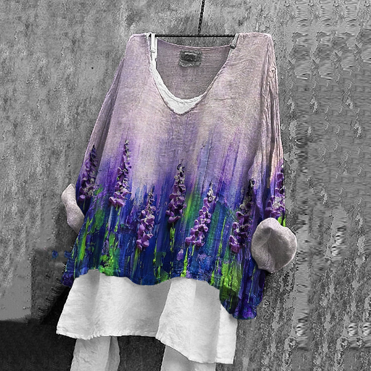 Comstylish Women's Vintage Purple Flower Art Linen Casual T-shirt