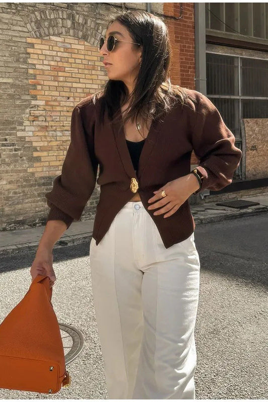 V-neck Buttoned Knit Cardigan