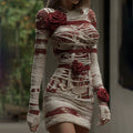 Women's Halloween Muscle Anatomy Bandage With Rose Art Cozy Knit Mini Sweater Dress artswardrobe