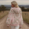 Women's Vintage Flower Embroidery Art Long Sleeve Hoodie