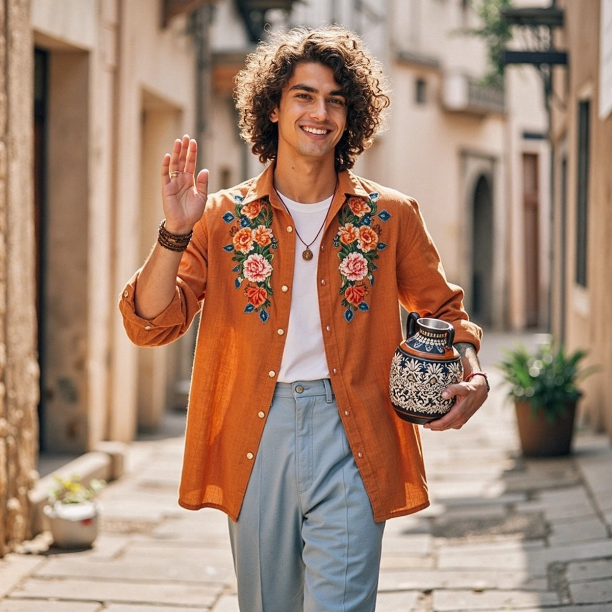 Men's Rose Floral Linen Casual Shirt elevenforest
