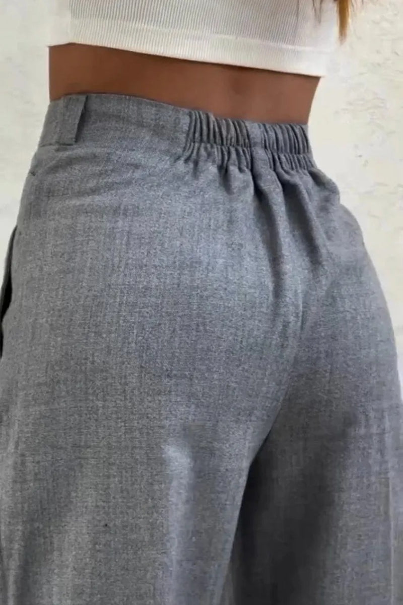 Button High Waist Long Fluid Pants