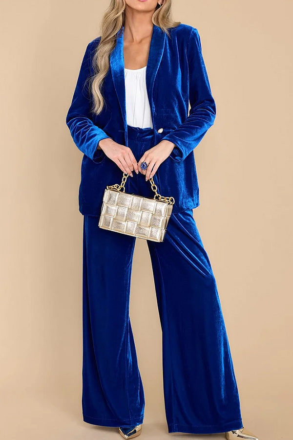 Lapel Velvet One Button Blazer Pant Set