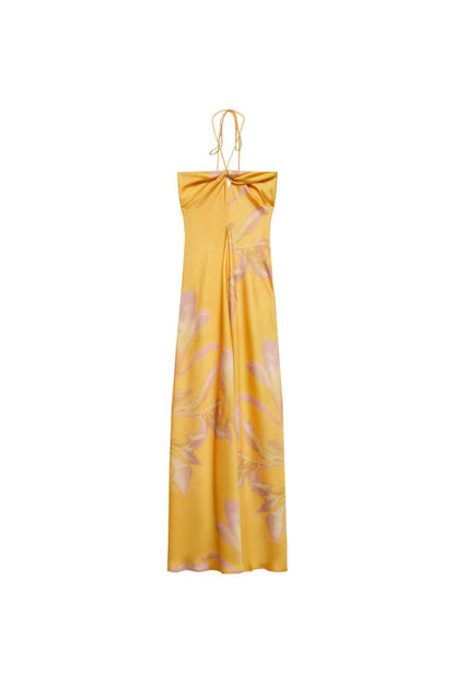 Sarah Printed Halter Satin Maxi Dress