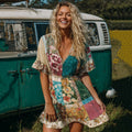 Countryside Style Collection Classy Patchwork Floral Pattern Art Linen Tank Dress elevenforest