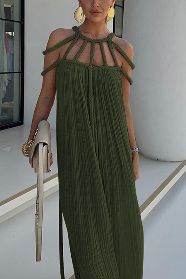 Low Key Modern and Exquisite Linen Blend Pleated Woven Cover Long Skirt